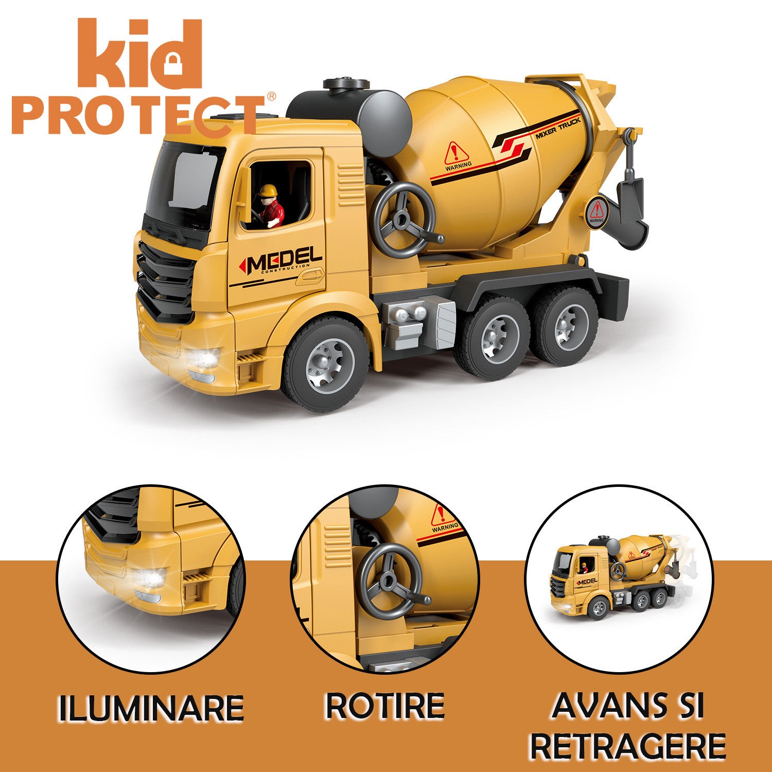 Betoniera Super Realista Cu Telecomanda Pentru Copii KidProtect ConcretePro RC Betoniera Super Realista Cu Telecomanda Pentru Copii KidProtect ConcretePro RC